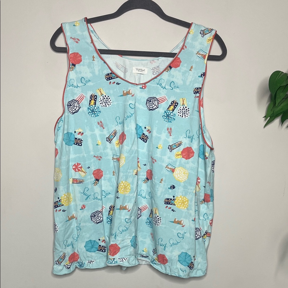 BedHead Light Blue Pajama Top and Bottom with Beach Print